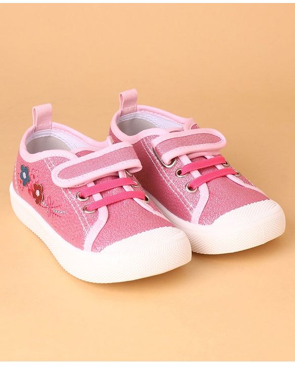 Cute Walk by Babyhug Casual Shoes With Floral Embroidery & Velcro Closure - Pink