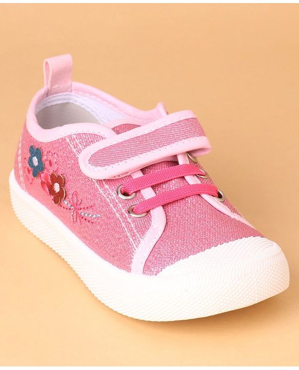 Cute Walk by Babyhug Casual Shoes With Floral Embroidery & Velcro Closure - Pink