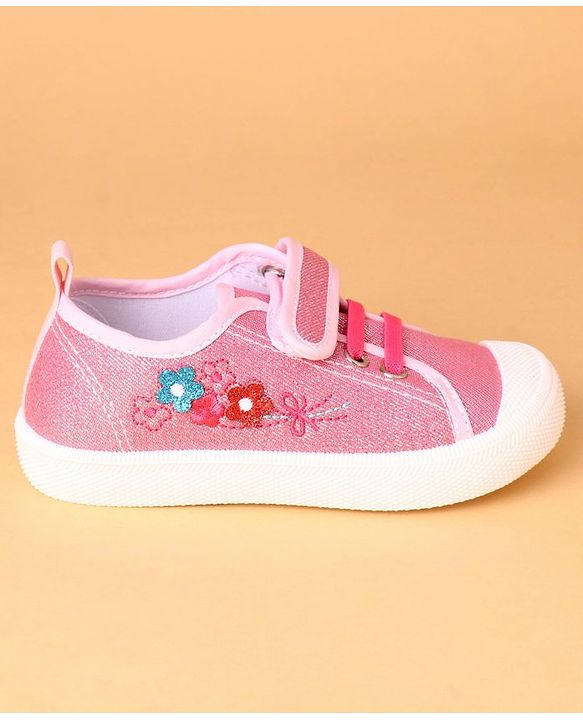 Cute Walk by Babyhug Casual Shoes With Floral Embroidery & Velcro Closure - Pink