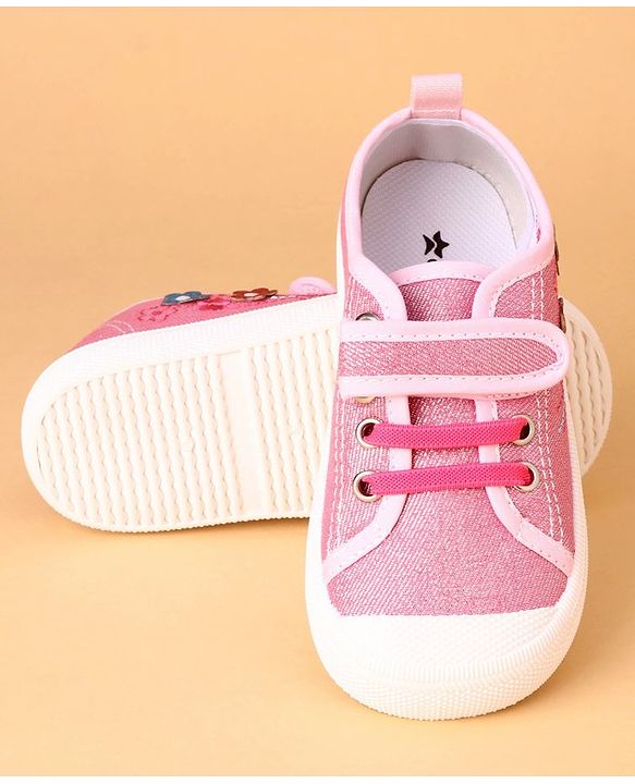 Cute Walk by Babyhug Casual Shoes With Floral Embroidery & Velcro Closure - Pink