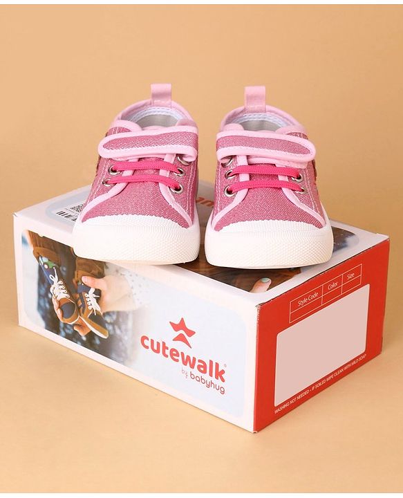 Cute Walk by Babyhug Casual Shoes With Floral Embroidery & Velcro Closure - Pink