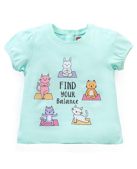 Babyhug Half Sleeves Top Kitty Graphics - Light Blue