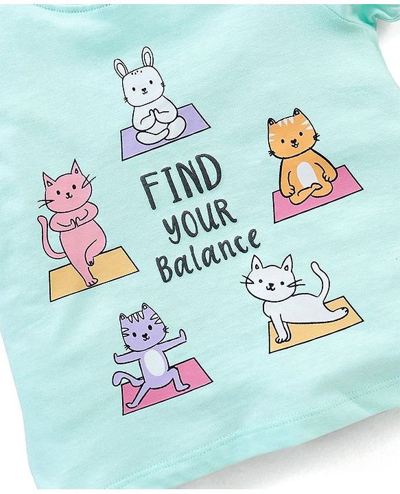 Babyhug Half Sleeves Top Kitty Graphics - Light Blue