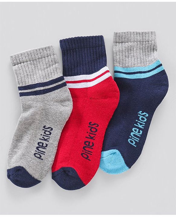 Pine Kids Anti Microbial Ankle Length Terry Socks Text Print Set of 3 Pairs (Color May Vary)