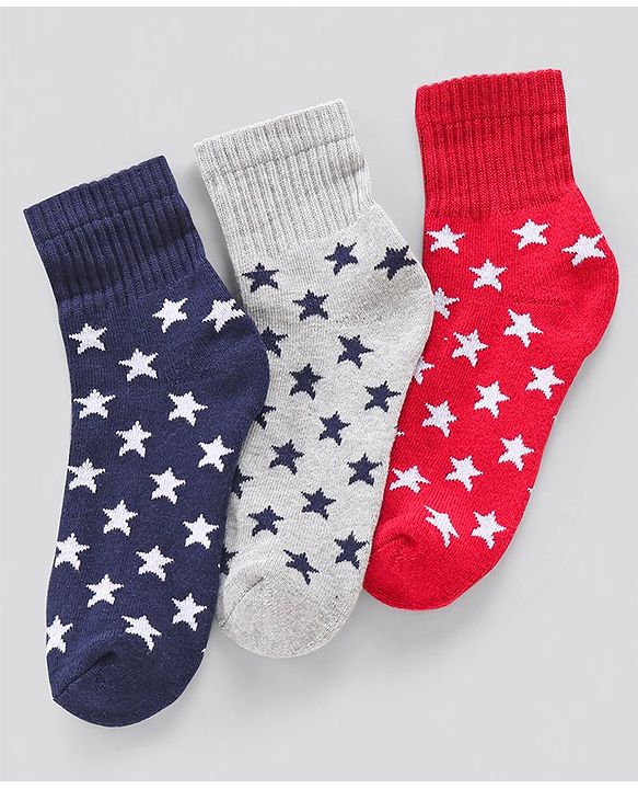 Pine Kids Anti Microbial Ankle Length Terry Socks Star Print Set of 3 Pairs (Color May Vary)