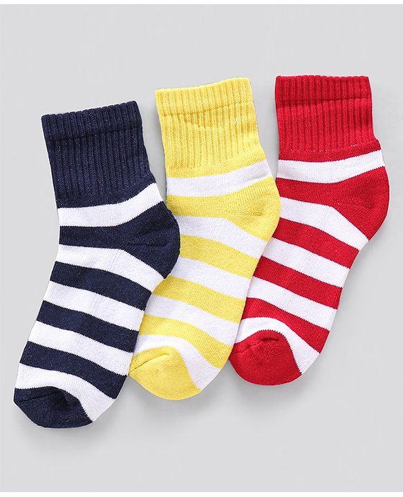 Pine Kids Anti Microbial Striped Ankle Length Terry Socks Set of 3 Pairs (Color May Vary)