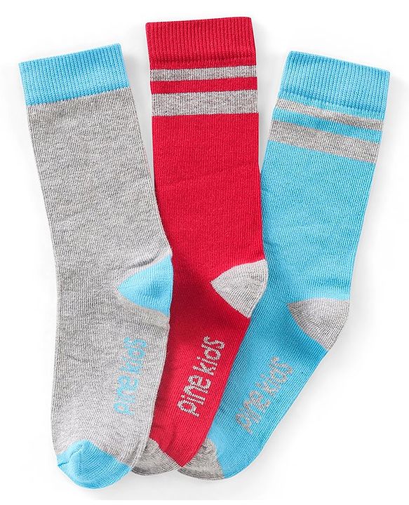 Pine Kids Regular Length Antimicrobial Socks Text Design Pack of 3 - Multicolor