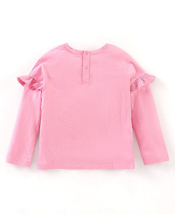 Babyhug Full Sleeves Tee with Graphics & Frill Detailing - Pink