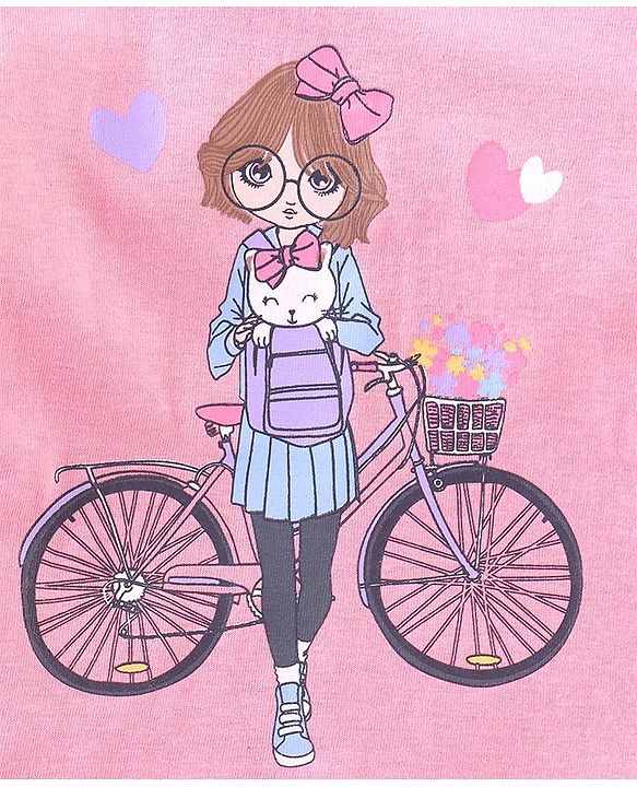 Babyhug Full Sleeves Tee with Graphics & Frill Detailing - Pink