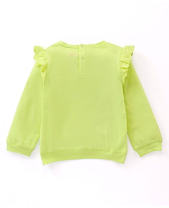 Babyhug Full Sleeves Tee with Graphics And Frill Detailing - Lime
