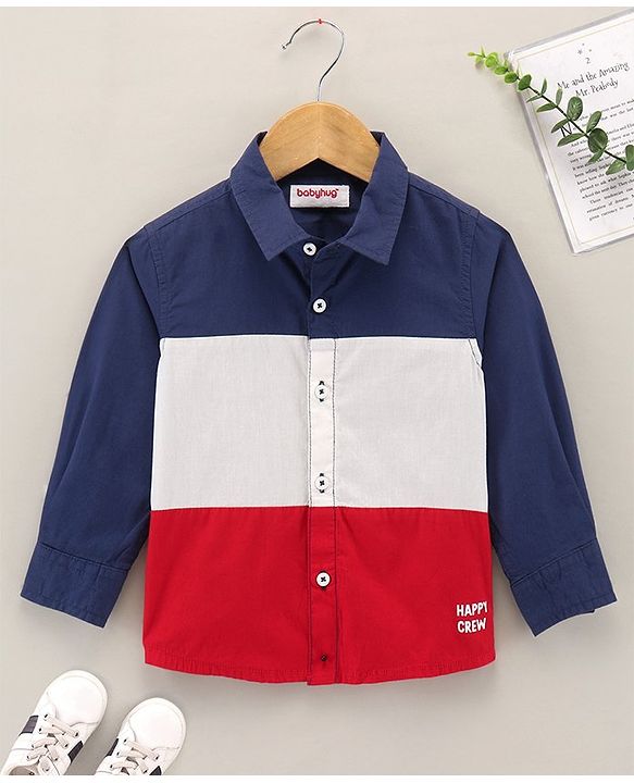Babyhug Full Sleeves Solid Shirt - Navy Blue Red