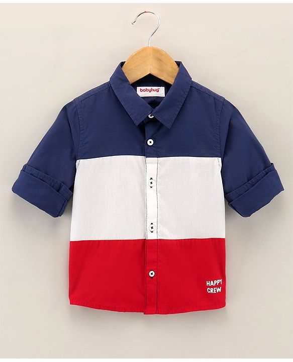 Babyhug Full Sleeves Solid Shirt - Navy Blue Red