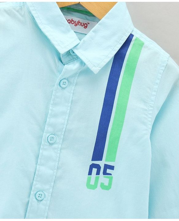 Babyhug Cotton Woven Full Sleeves Shirt Front Print - Blue
