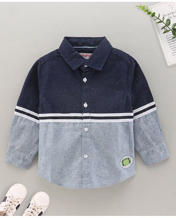 Babyhug Cotton Woven Full Sleeves Shirt Solid Cut & Sew - Blue