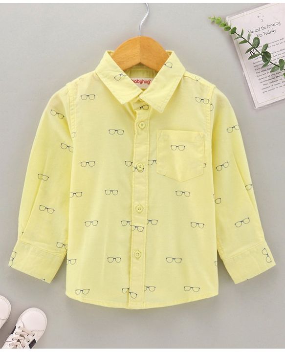 Babyhug Cotton Woven Full Sleeves Shirt Glasses Print - Yellow