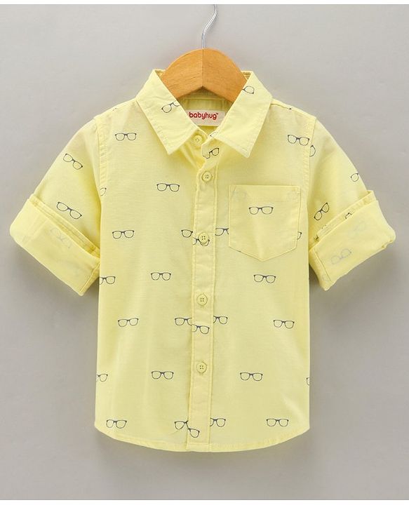 Babyhug Cotton Woven Full Sleeves Shirt Glasses Print - Yellow