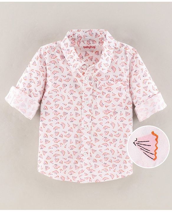 Babyhug Full Sleeves Cotton Shirt with Pencil Shavings Print - White