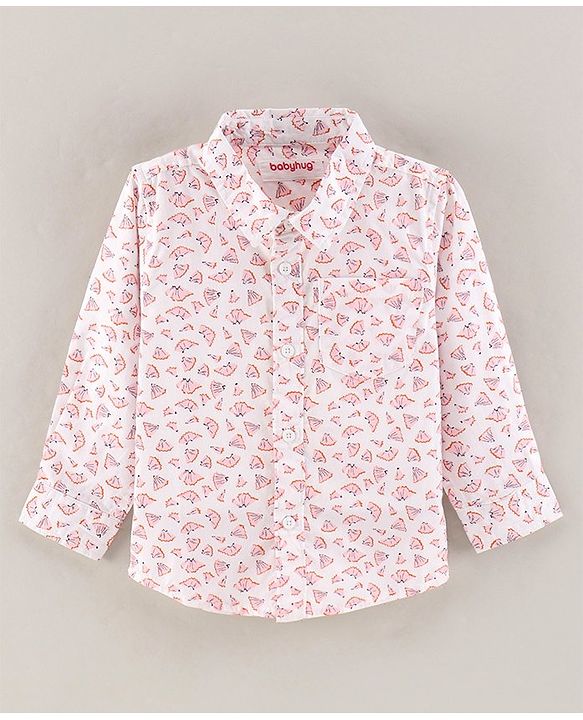 Babyhug Full Sleeves Cotton Shirt with Pencil Shavings Print - White