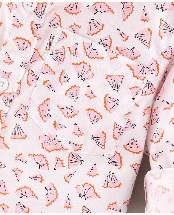 Babyhug Full Sleeves Cotton Shirt with Pencil Shavings Print - White