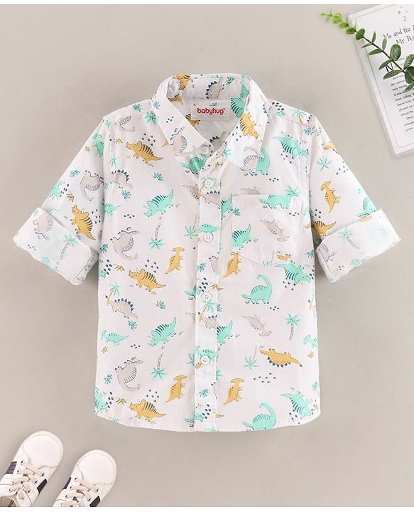 Babyhug Full Sleeves Shirt Dino Print - White