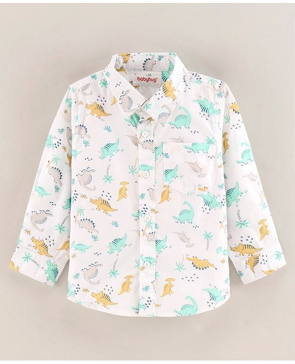Babyhug Full Sleeves Shirt Dino Print - White