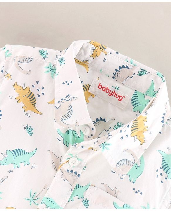 Babyhug Full Sleeves Shirt Dino Print - White