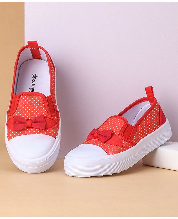 Cute Walk by Babyhug Casual Shoes With Velcro Closure Polka Dot Print- Red