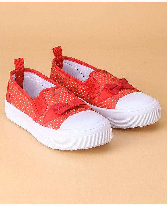 Cute Walk by Babyhug Casual Shoes With Velcro Closure Polka Dot Print- Red