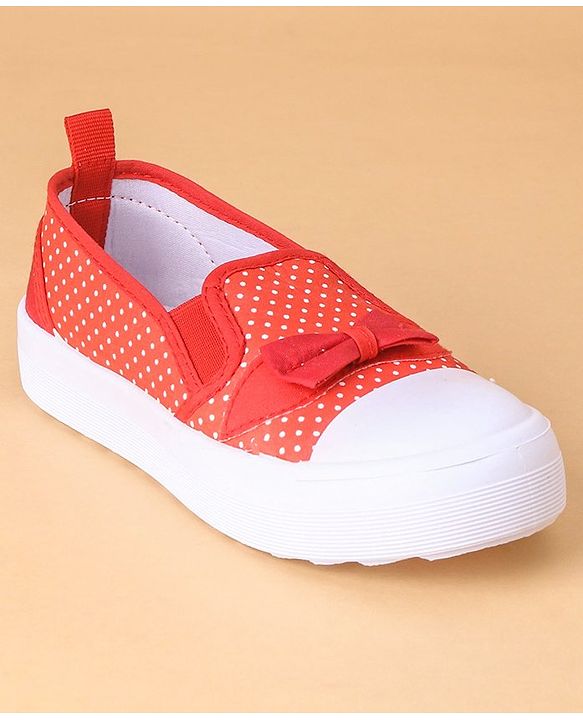 Cute Walk by Babyhug Casual Shoes With Velcro Closure Polka Dot Print- Red