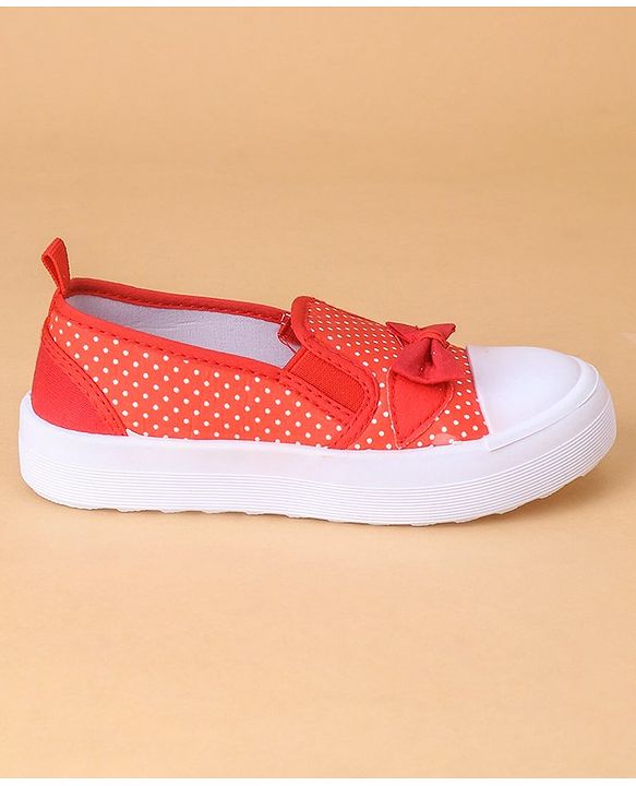 Cute Walk by Babyhug Casual Shoes With Velcro Closure Polka Dot Print- Red