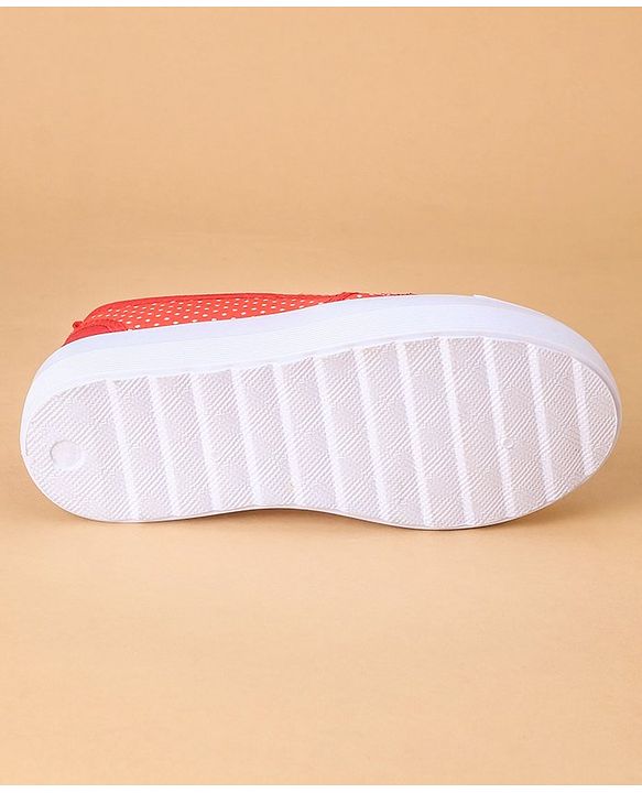 Cute Walk by Babyhug Casual Shoes With Velcro Closure Polka Dot Print- Red