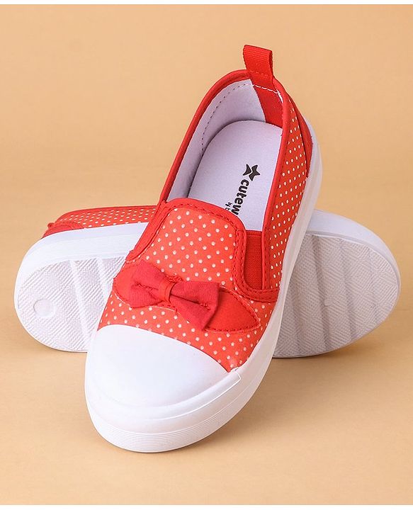Cute Walk by Babyhug Casual Shoes With Velcro Closure Polka Dot Print- Red