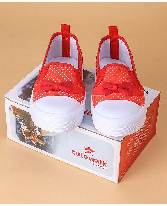 Cute Walk by Babyhug Casual Shoes With Velcro Closure Polka Dot Print- Red