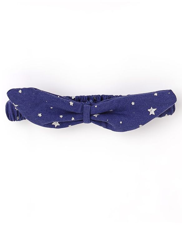 Babyhug 100% Cotton Full Sleeves Frocks With Headband Star Print - Blue