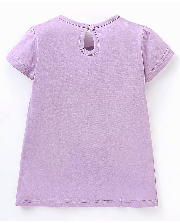Babyhug 100% Cotton Knit Half Sleeves Text & Floral Printed Frock - Lilac