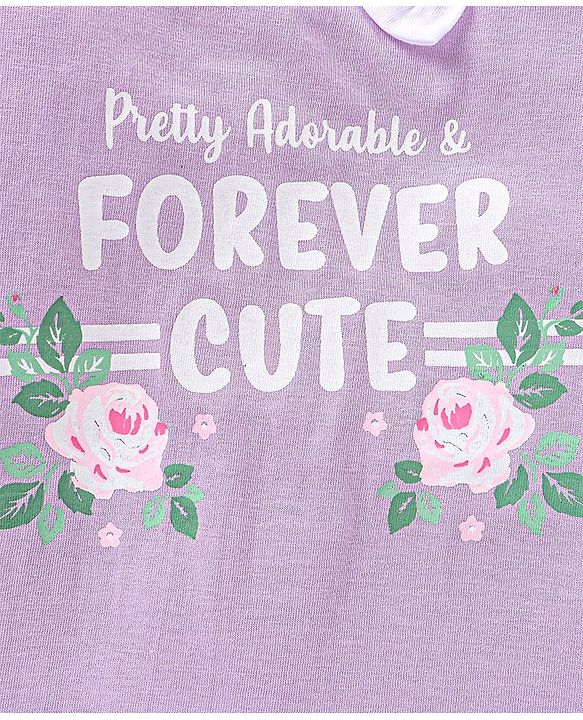 Babyhug 100% Cotton Knit Half Sleeves Text & Floral Printed Frock - Lilac