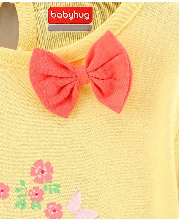 Babyhug 100% Cotton Half Sleeves Frock Floral Print - Red & Yellow