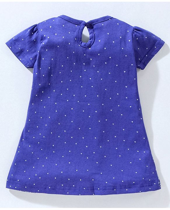 Babyhug 100% Cotton Short Sleeves Frock Stars Print - Navy Blue