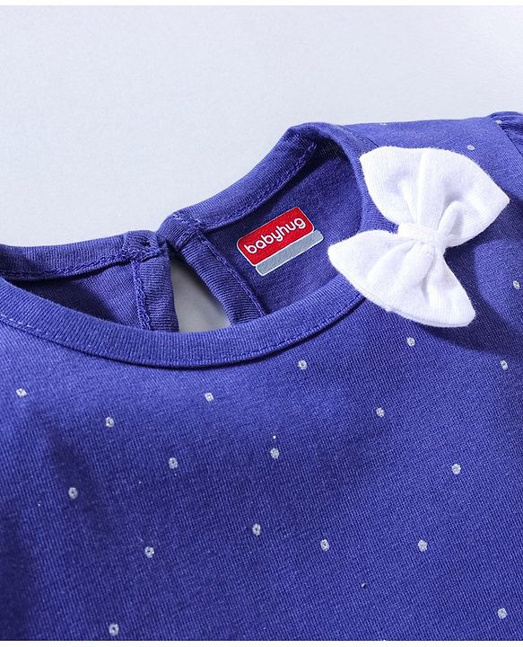 Babyhug 100% Cotton Short Sleeves Frock Stars Print - Navy Blue