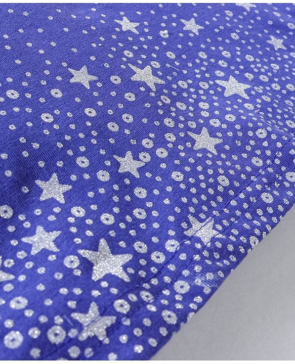 Babyhug 100% Cotton Short Sleeves Frock Stars Print - Navy Blue
