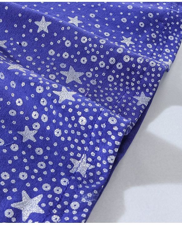 Babyhug 100% Cotton Short Sleeves Frock Stars Print - Navy Blue