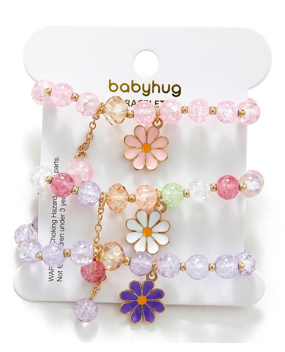 Babyhug Bracelets With Floral Charms Pack of 3 - Multicolor
