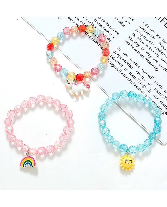 Babyhug Bracelets With Unicorn Charms Pack of 3 - Multicolor