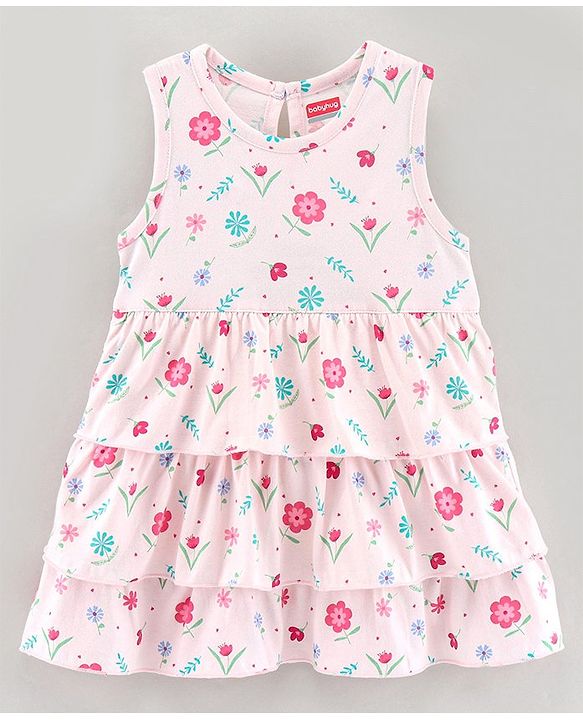 Babyhug 100% Cotton Frock With Shrug Floral Print - Pink