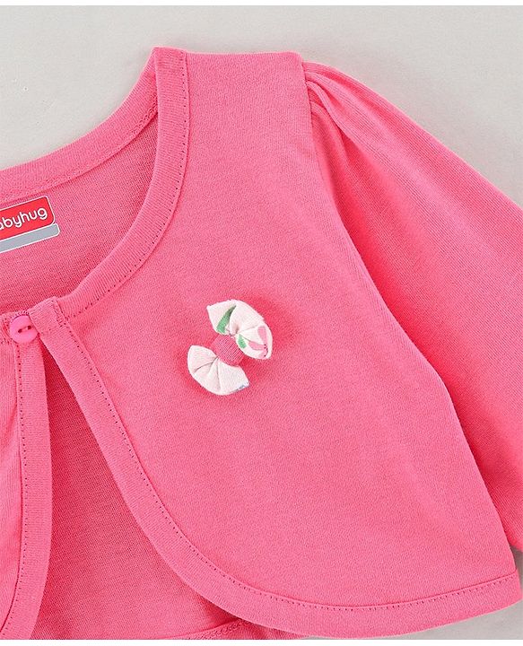 Babyhug 100% Cotton Frock With Shrug Floral Print - Pink