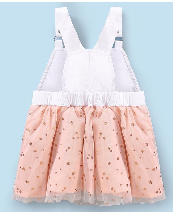 Babyhug Full Sleeves Inner Tee With Full Sleeves Mesh Frock Star Print- Peach