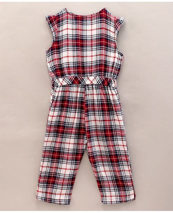 Babyhug Yarndyed Sleeveless Jumpsuit Checks - Red