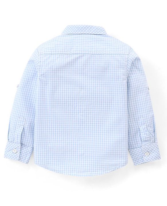 Babyhug 100%  Cotton Full Sleeves Checks Shirt & Denim Jeans With Suspender - Blue