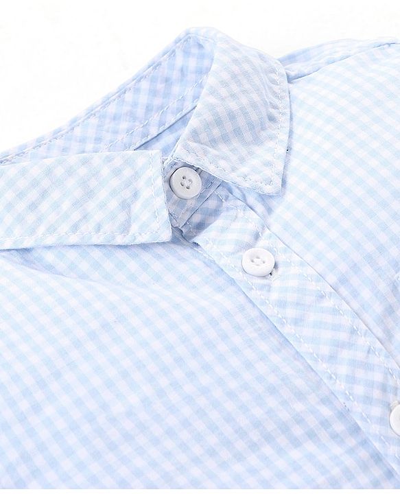 Babyhug 100%  Cotton Full Sleeves Checks Shirt & Denim Jeans With Suspender - Blue