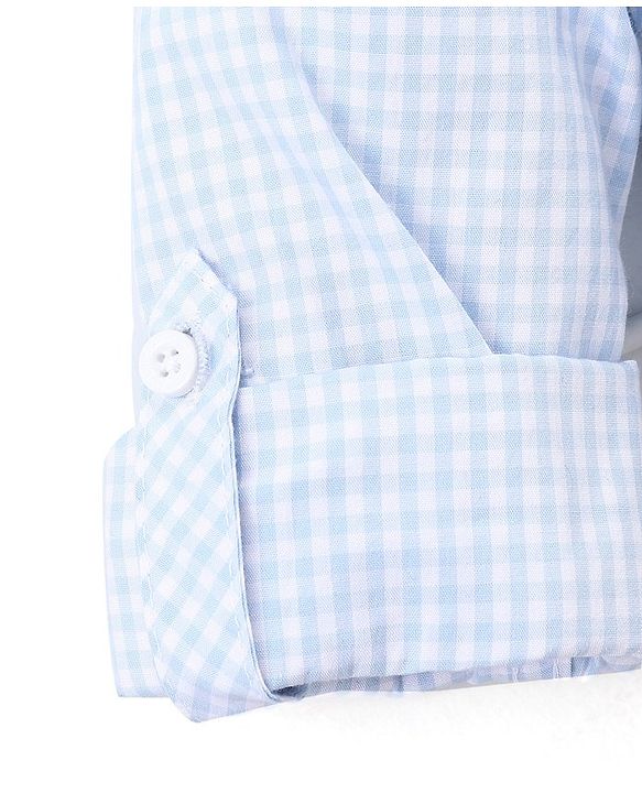 Babyhug 100%  Cotton Full Sleeves Checks Shirt & Denim Jeans With Suspender - Blue